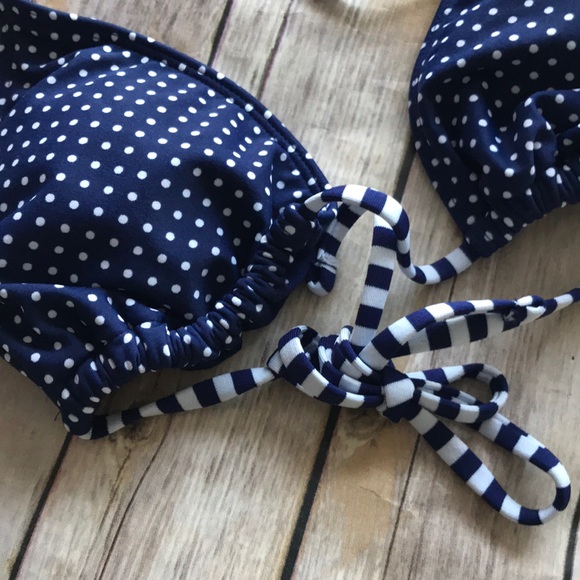 mossimo polka dot blue halter strap bikini top - Picture 2 of 8